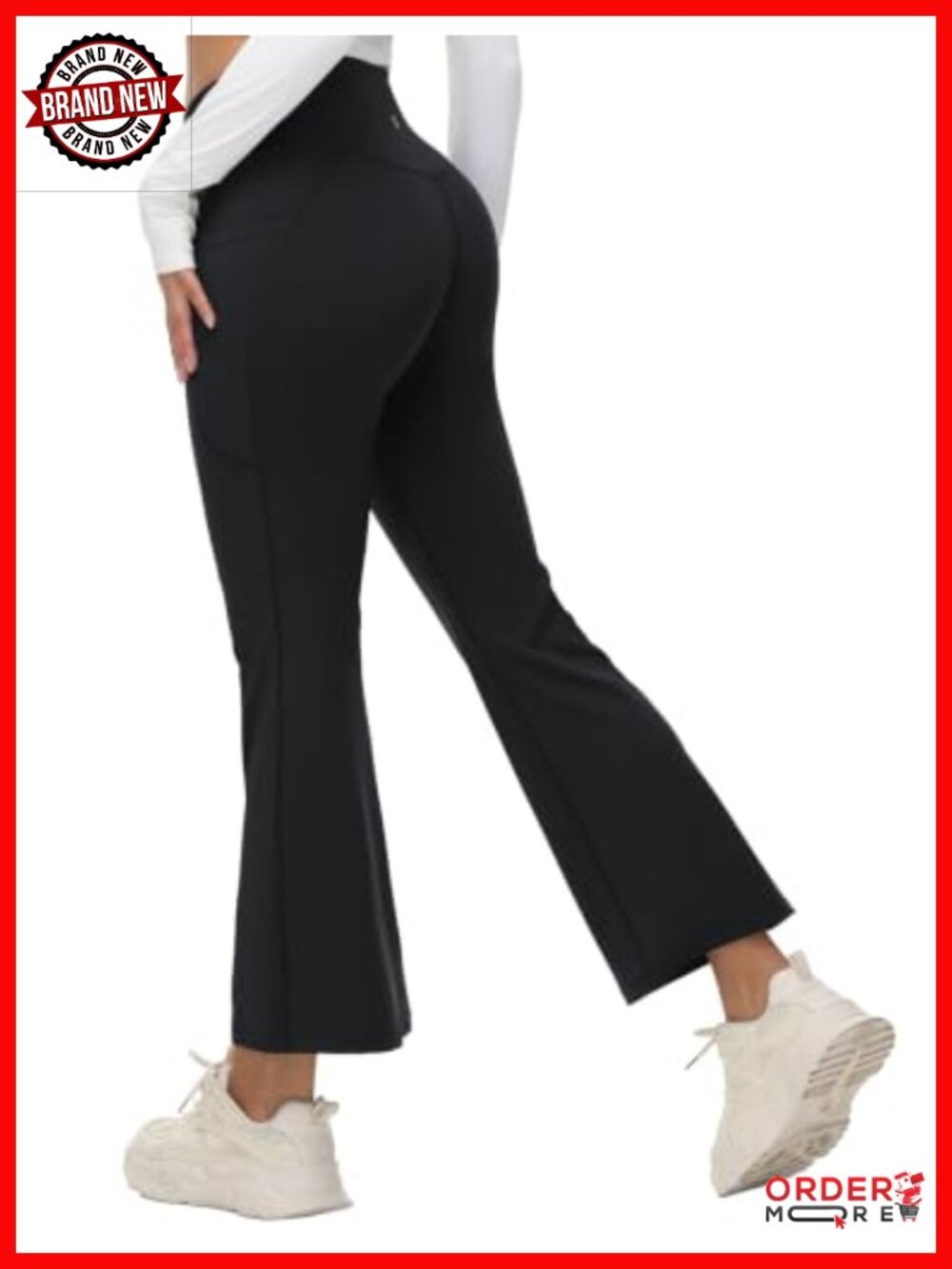 Petite Flare Leggings 27'' Crossover Yoga Pants with Pockets High Rise